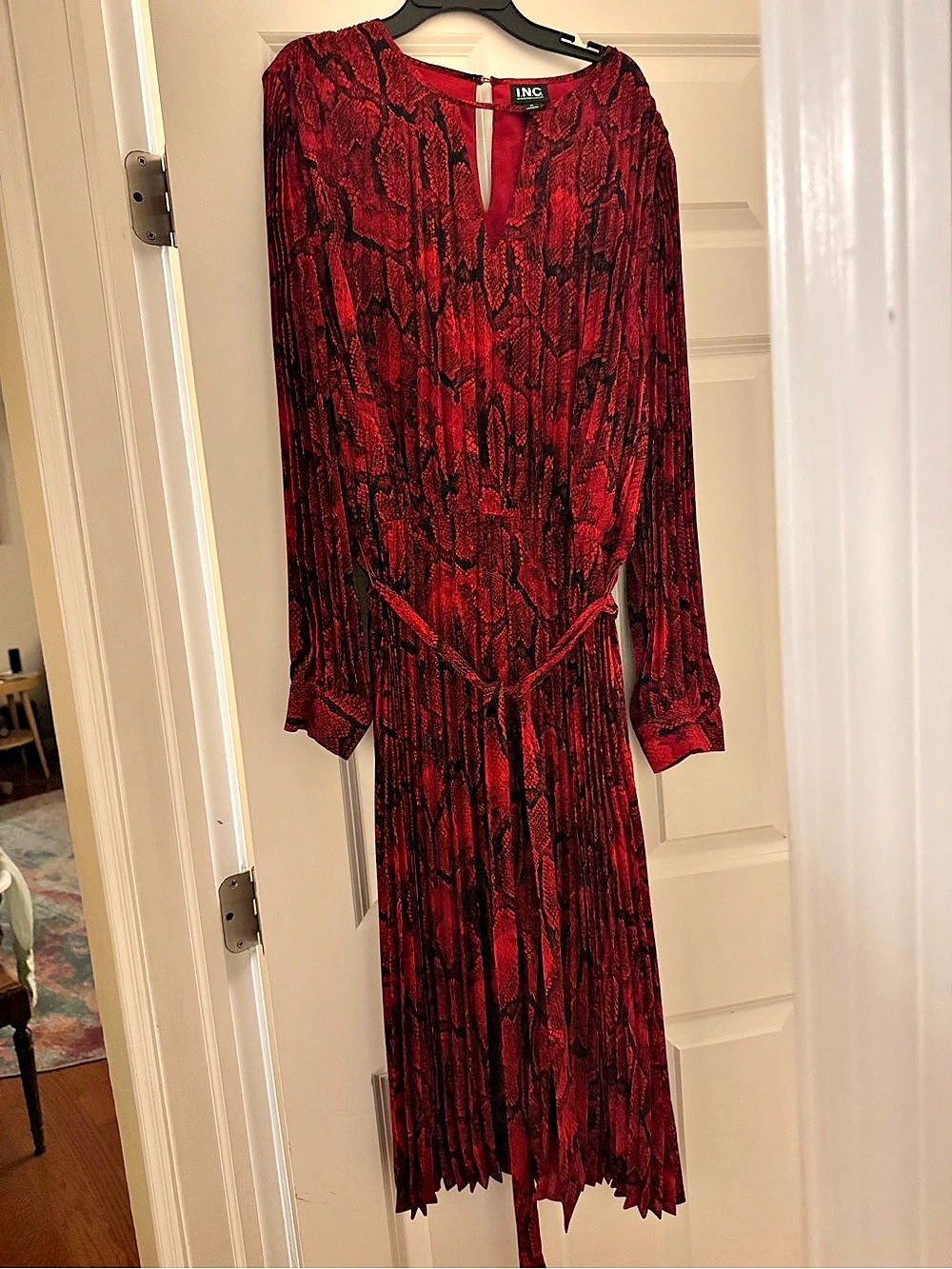 INC International Concepts Red Black Animal Print Midi Dress Size XL Like New